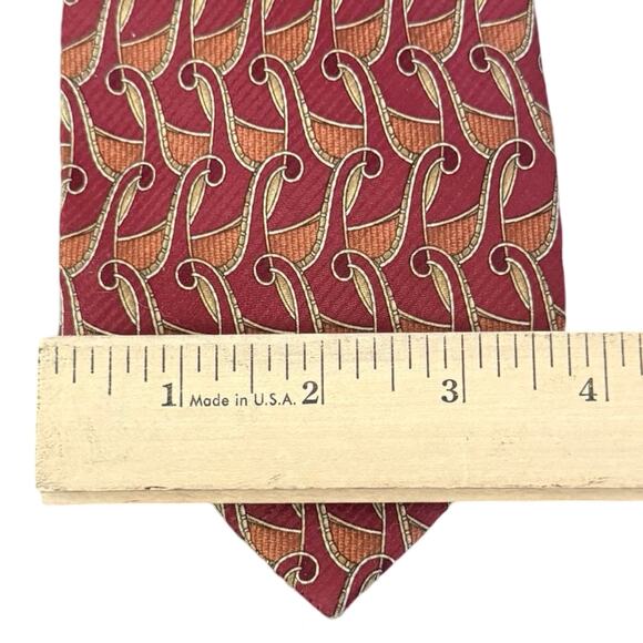 Vintage Valentino Cravatte Tie Red Orange Filigree Swirl 100% Silk Necktie - Picture 3 of 8